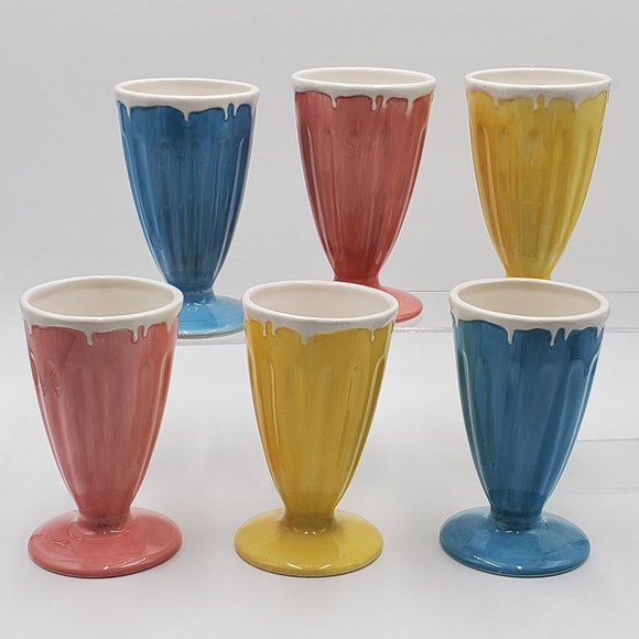 Pottery Barn Outlet Milkshake Ceramic Glass (6) & Spoons (6) - Picture 4 of 16